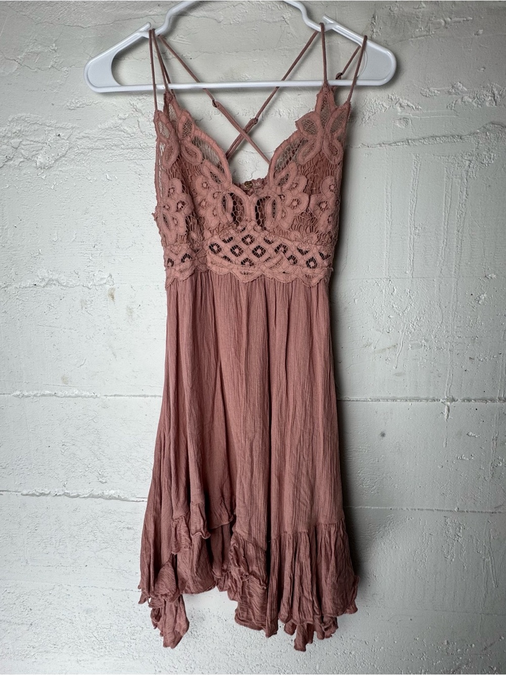 Free People One Adella Slip Dress Mauve XS‎ Boho Lace Crochet Summer Beach boho